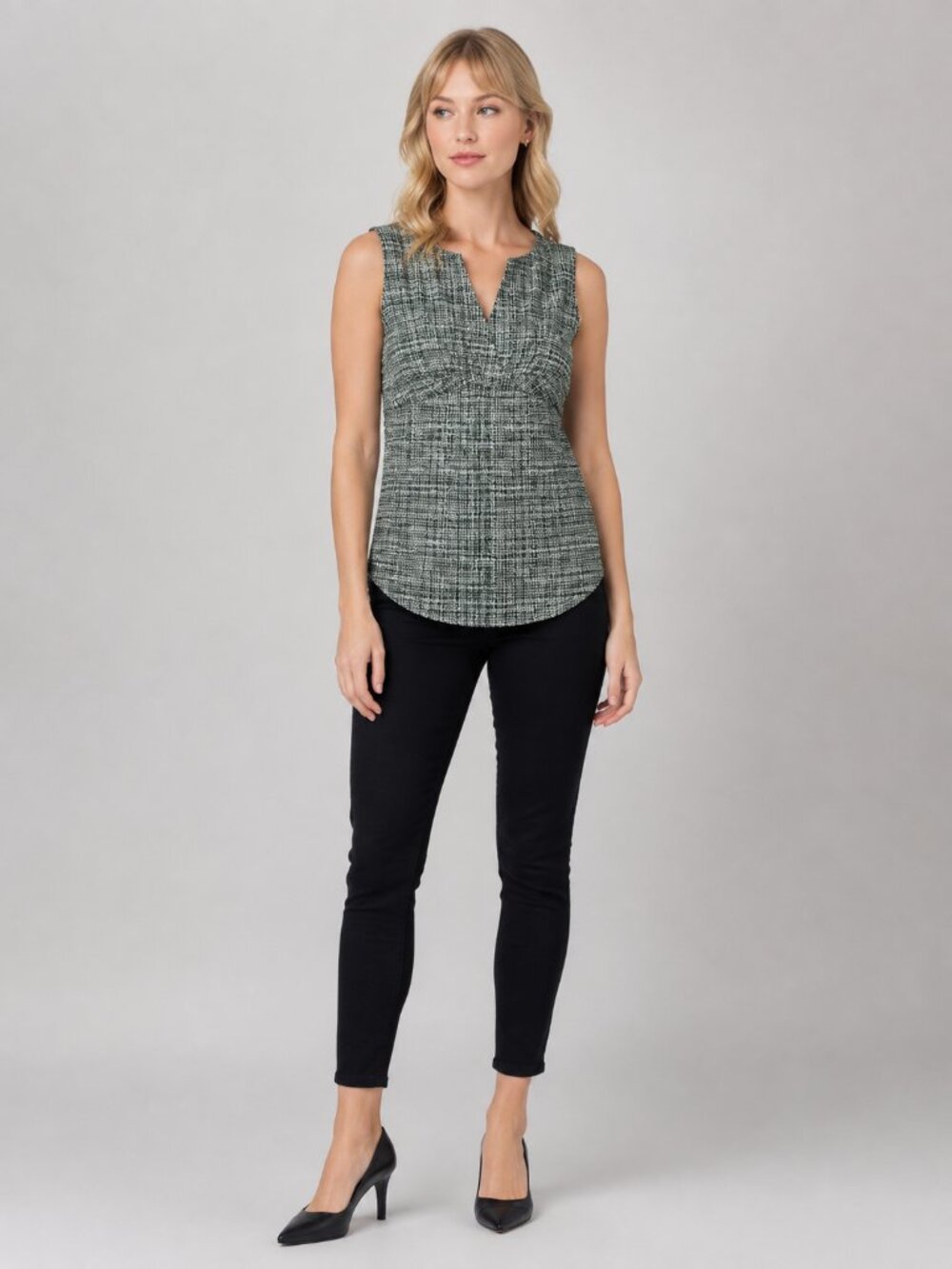 White House Black Market Top XS Herringbone Ruched Keyhole Sleeveless #A0111